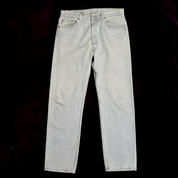 Vintage Other - Vintage 90's Men's Levi's 501 Straight Button Fly Silver Gray Wash Denim Jeans